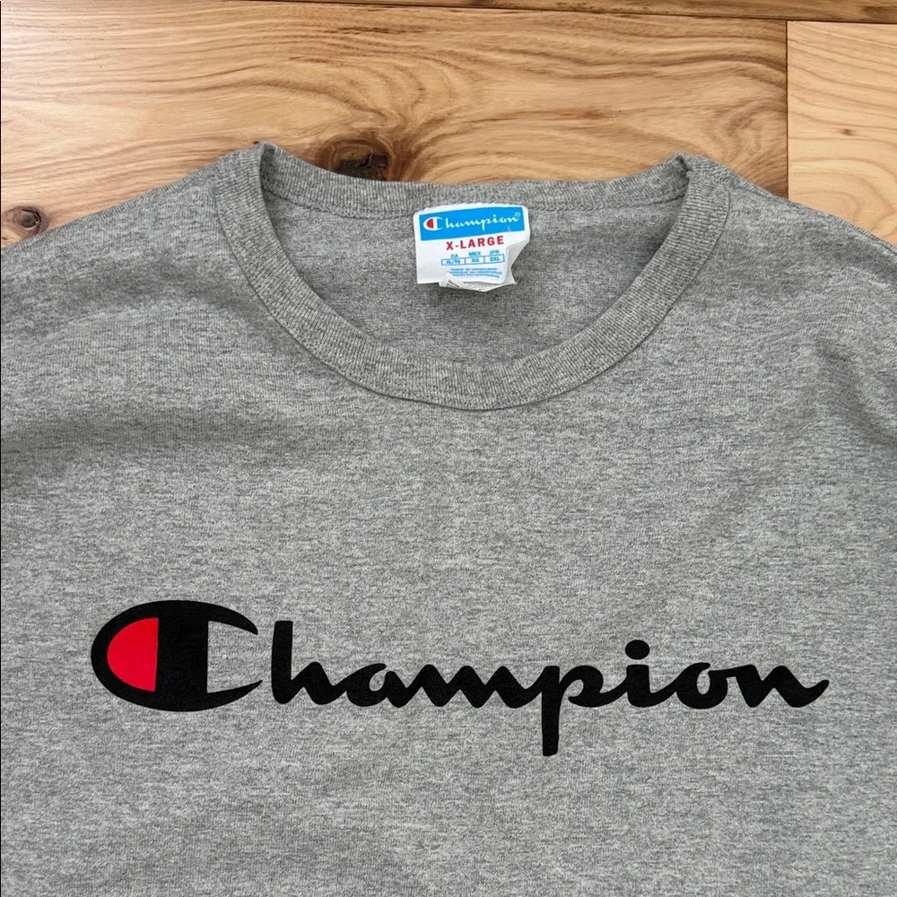 Champion Heather Gray Logo Long Sleeve Tee Men’s XL NEW - Picture 3 of 6